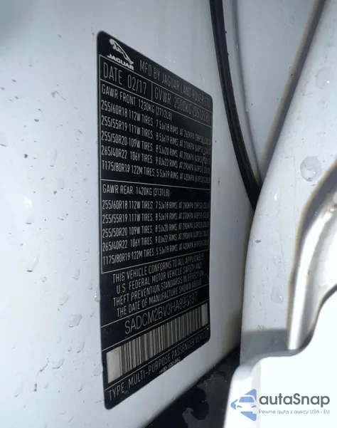 2017 Jaguar F-Pace S из США, поврежденный, VIN SADCM2BV3HA893197